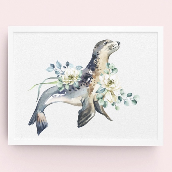 Sea Lion Watercolor Illustration Wall Art Print Poster Unframed - Picture 9 of 9